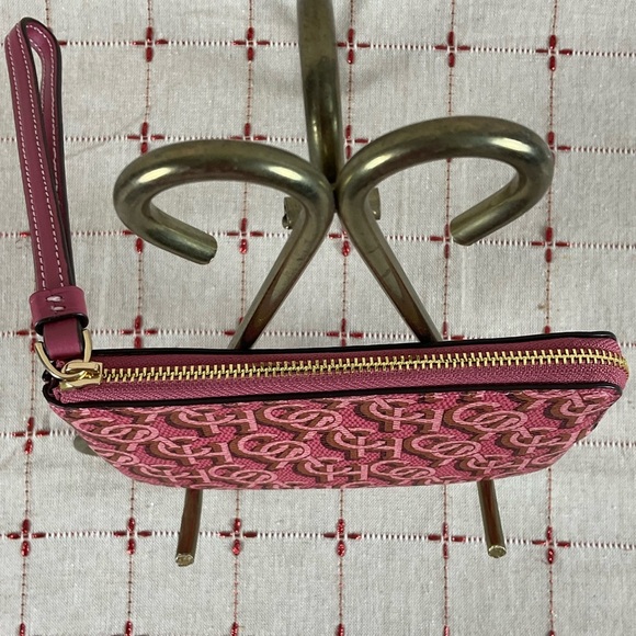 COACH Canvas & Leather Corner Zip Wristlet Small Wallet Clutch CF548 Pink Gold - Picture 3 of 5